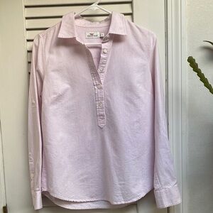 Vineyard Vines Sz 4 Pale Pink Cotton linen-look Popover 1/2 Button Shirt Blouse
